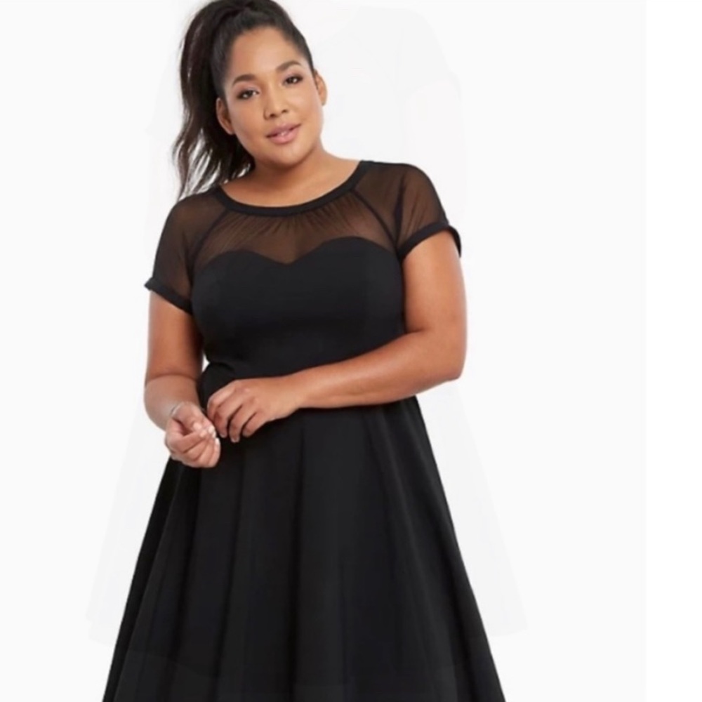 COPY- TORRID Black Tea Length Sweetheart Neckline Sheer Mesh Inset. Plus Size 18